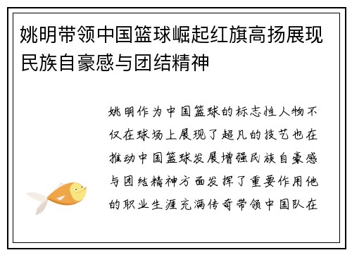 姚明带领中国篮球崛起红旗高扬展现民族自豪感与团结精神